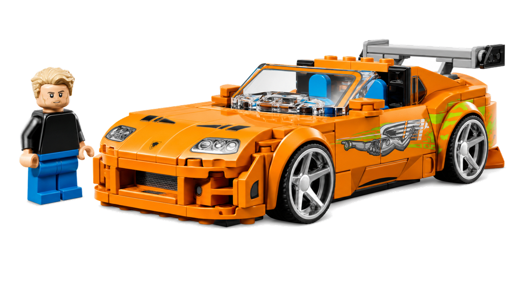 Orange LEGO Toyota Supra MK4 with driver minifigure