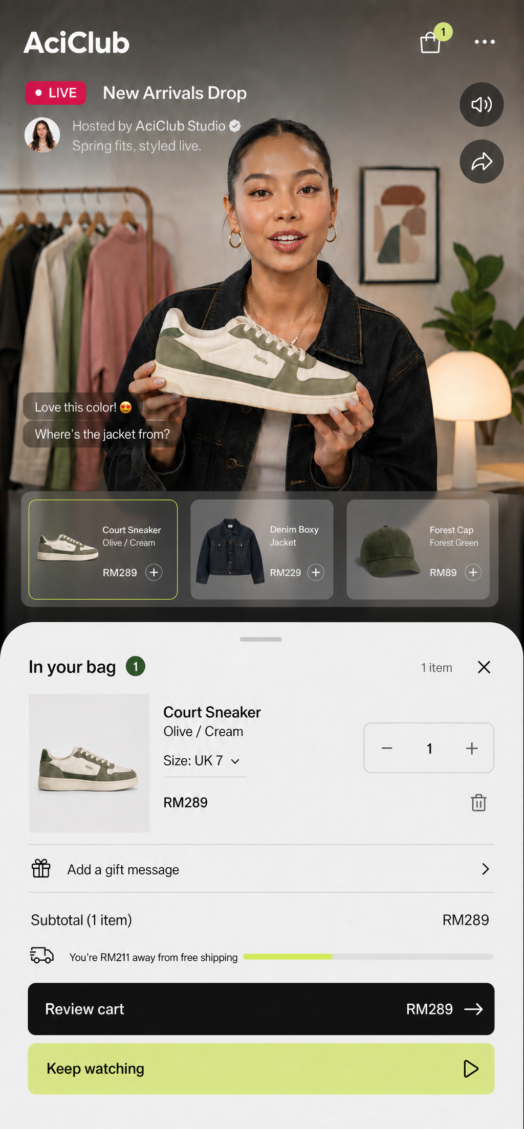 AciClub stream shopping landing page