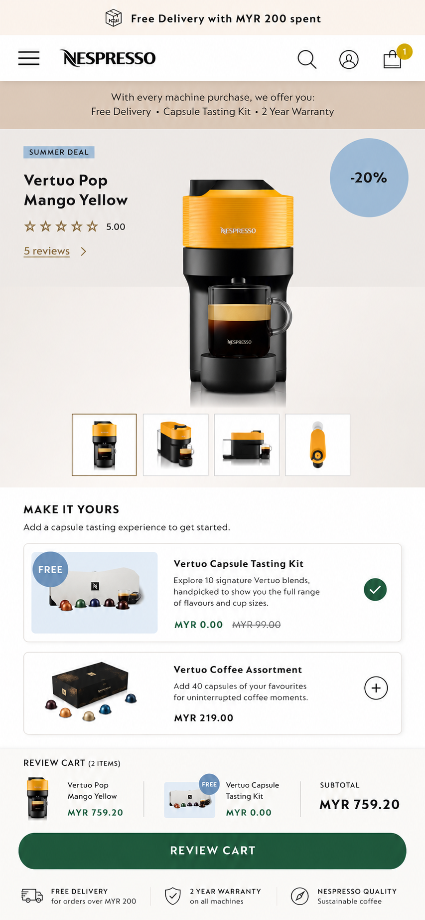 Nespresso Vertuo Pop landing page